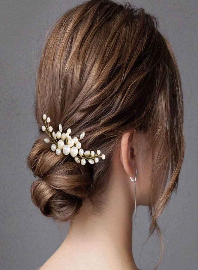 Latious Wedding Pearl Hair Comb Gold Rhinestone Bridal Hair Clips Crystal Hair Pieces Accessories for Women and Brides (T- Gold) - Image 4